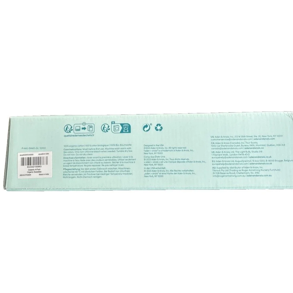 aden + anais Oceanic Organic Cotton Muslin Large Swaddle Blankets 4-pack 47 x 47